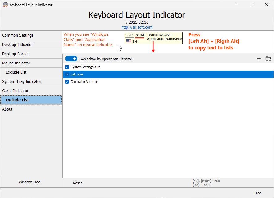 Keyboard Layout Indicator - Text Edit Caret Indicator Exception List