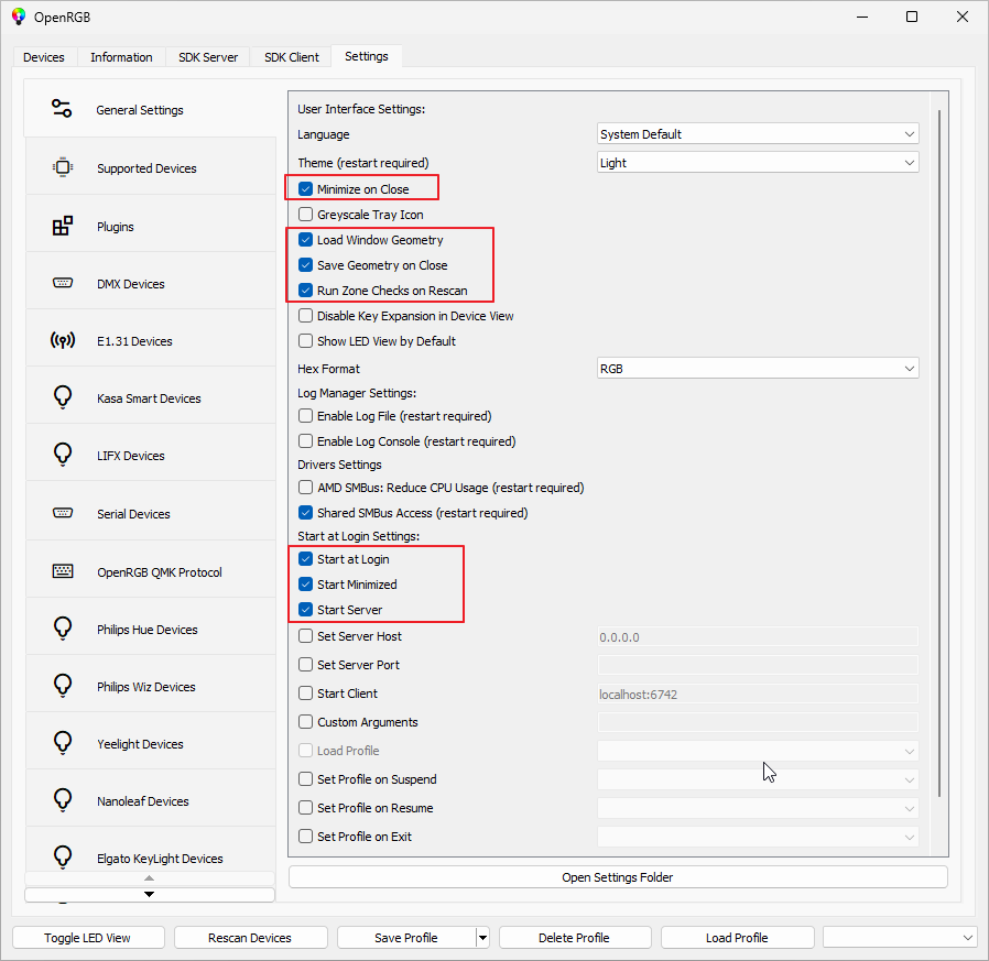 OpegRGB Settings